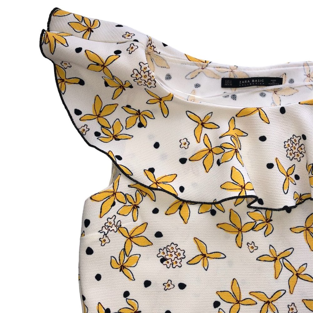 Zara Floral Ruffle Top Size S - Picture 3 of 6